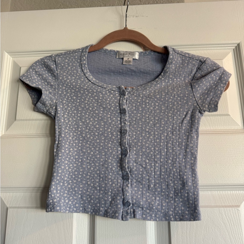 Blue Floral Button-Up Crop Top